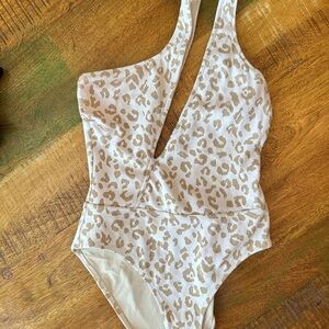 SOLID & STRIPED gold leopard cream  resort swimsuit